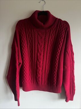 GAP Red Cable-Knit Turtleneck Sweater